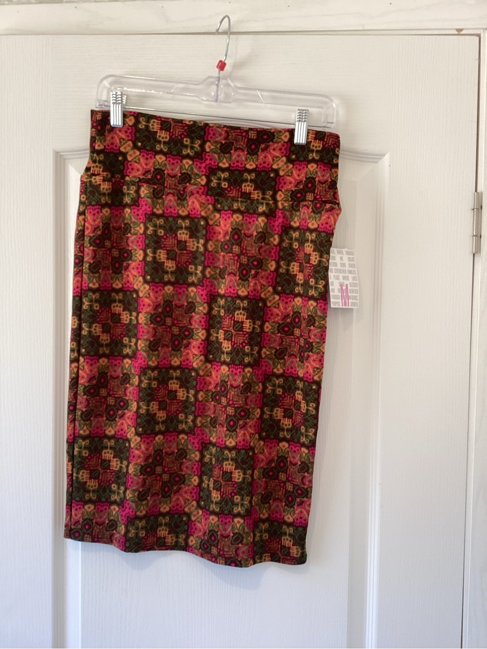 LuLaRoe Cassie Pink & Brown Geometric Print Pencil Skirt M BNWT
